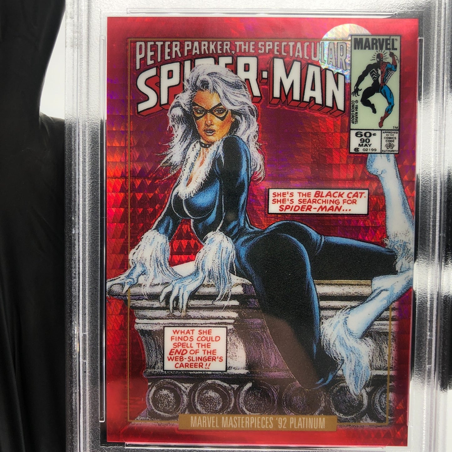 PSA 9 Marvel Card Black Cat 5-V Red Prism /292 Upper Deck Masterpieces [9]