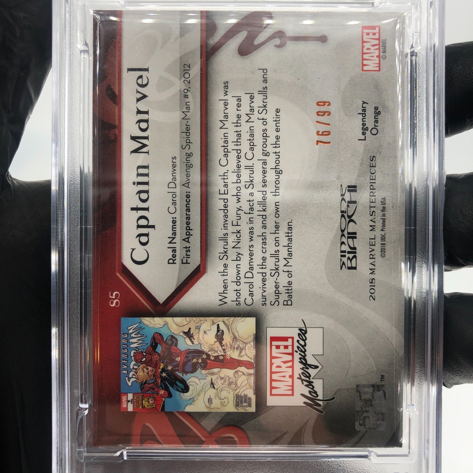PSA 9 Marvel Card Captain Marvel 85 /99 Fleer Upper Deck Masterpieces 2018 [9]
