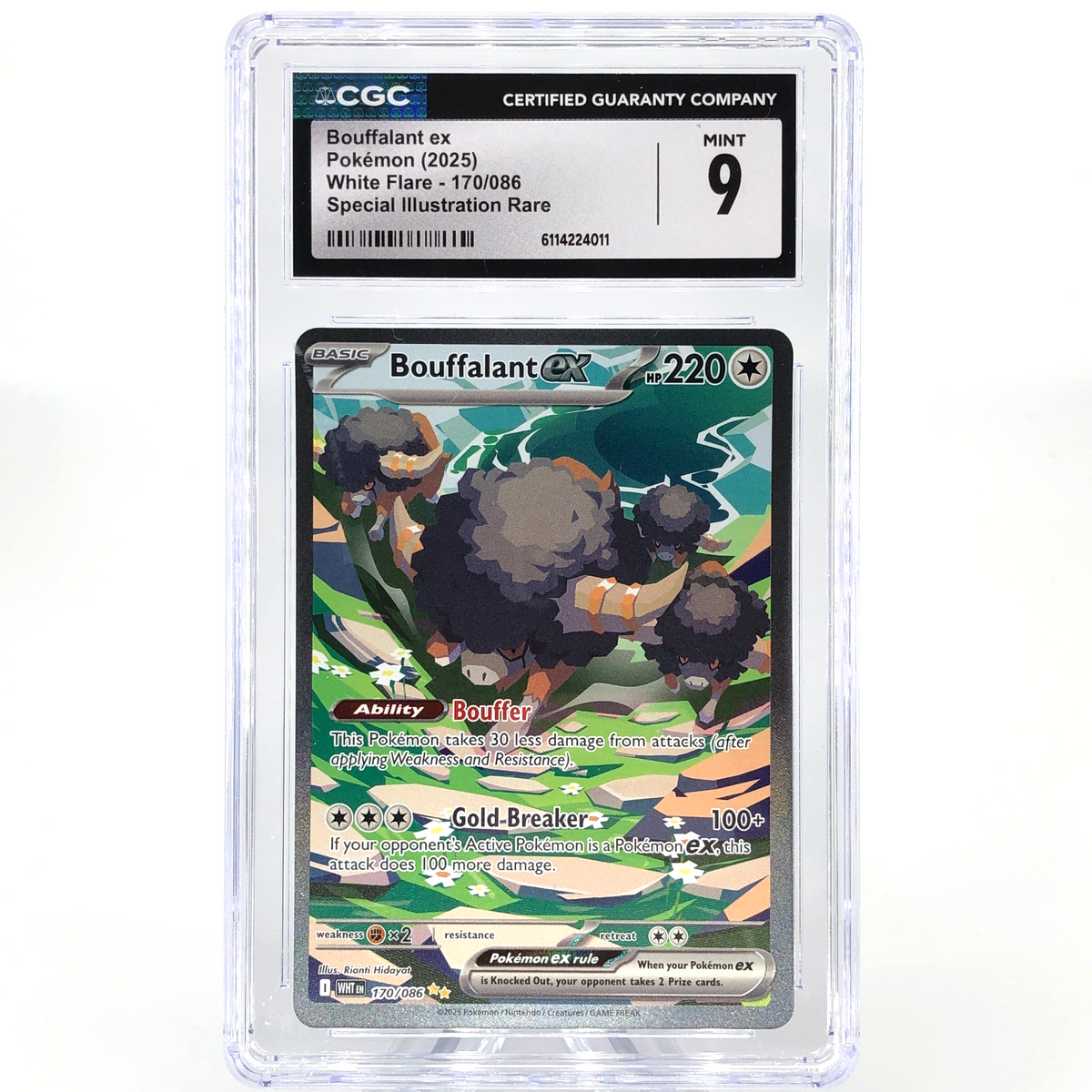 CGC 9 Pokemon Card Bouffalant Ex 170/086 White Flare English Karte [9]