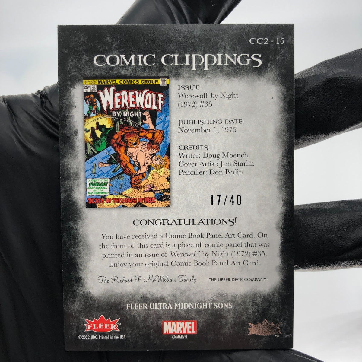 Marvel Card Werewold By Night CC2-15 /40 Midnight Sons 2022 Fleer Upper Deck[NM]