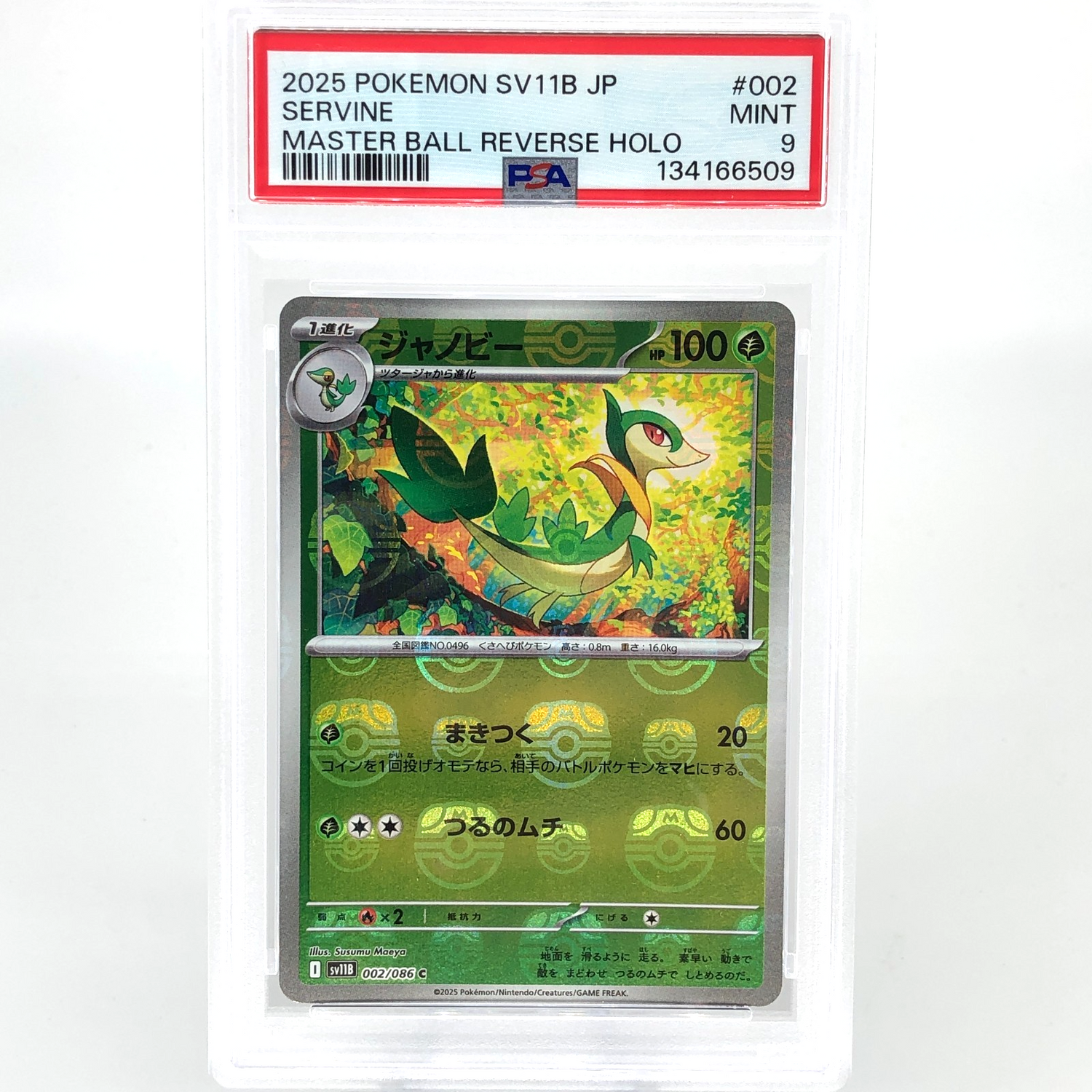 PSA 9 Pokemon Card Servine 002/086 C Masterball SV11B Japanese Karte [9]
