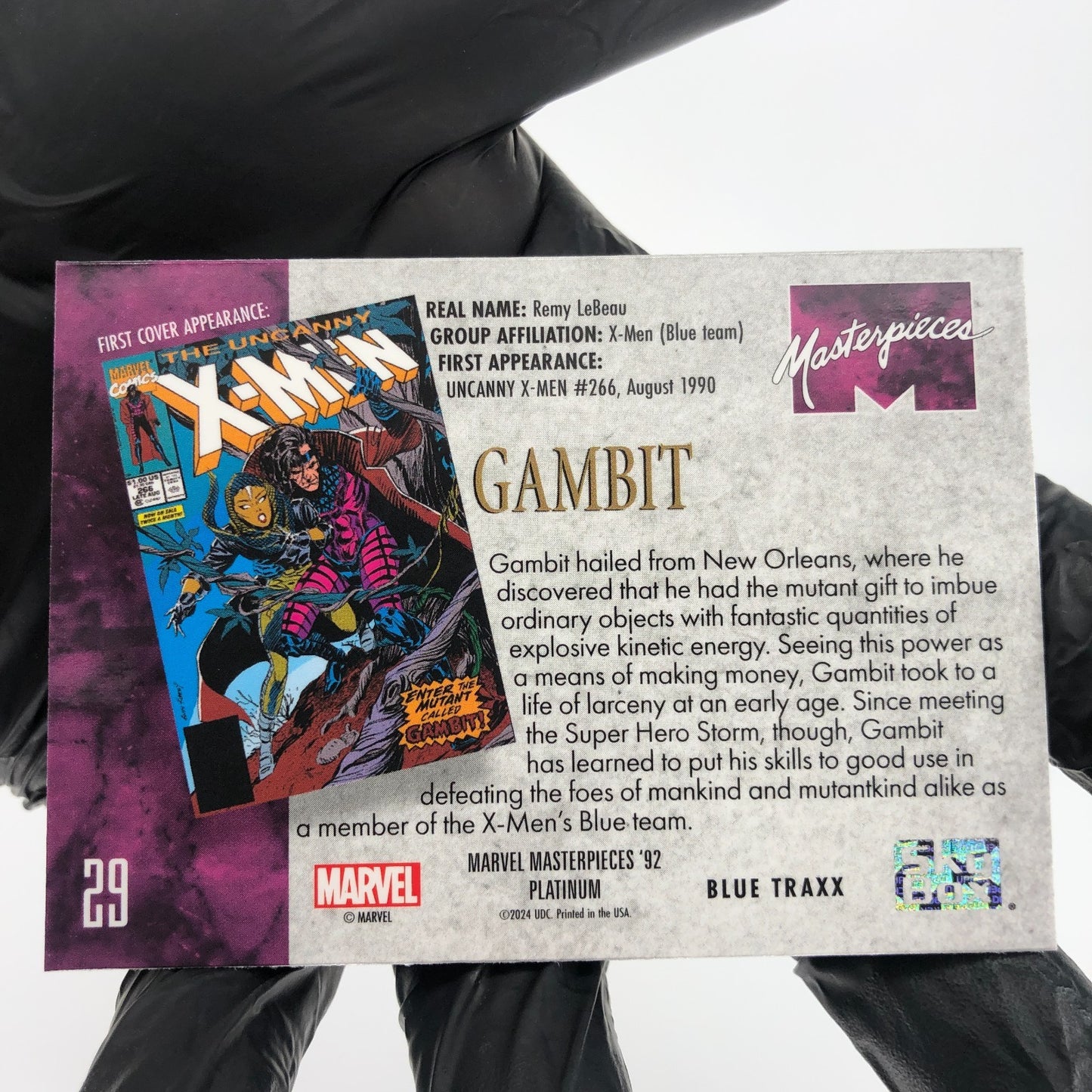 Marvel Card Gambit Blue Traxx 29 Fleer Upper Deck Masterpieces [NM]